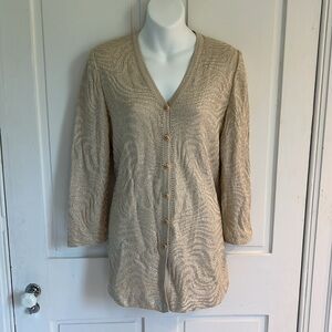 St. John Evening Cream Gold Sparkly Cardigan Sweater with Textured Animal Knit 6